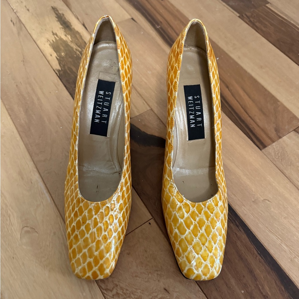 Stuart Weitzman Mustard Snakeskin Heels